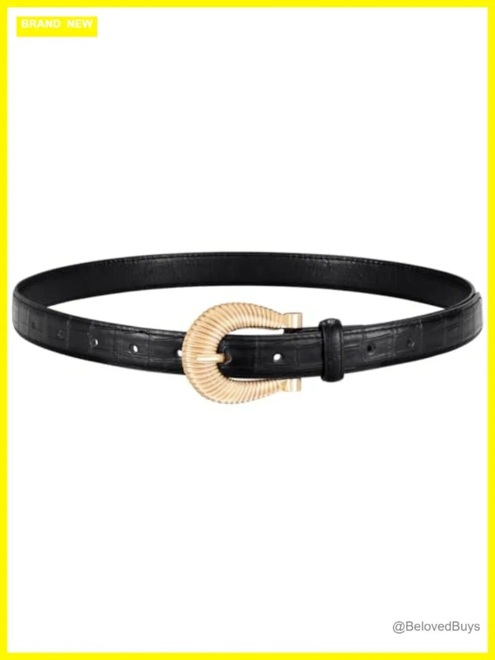 Women Crocodile Faux Leather Belt with Gold Buckle